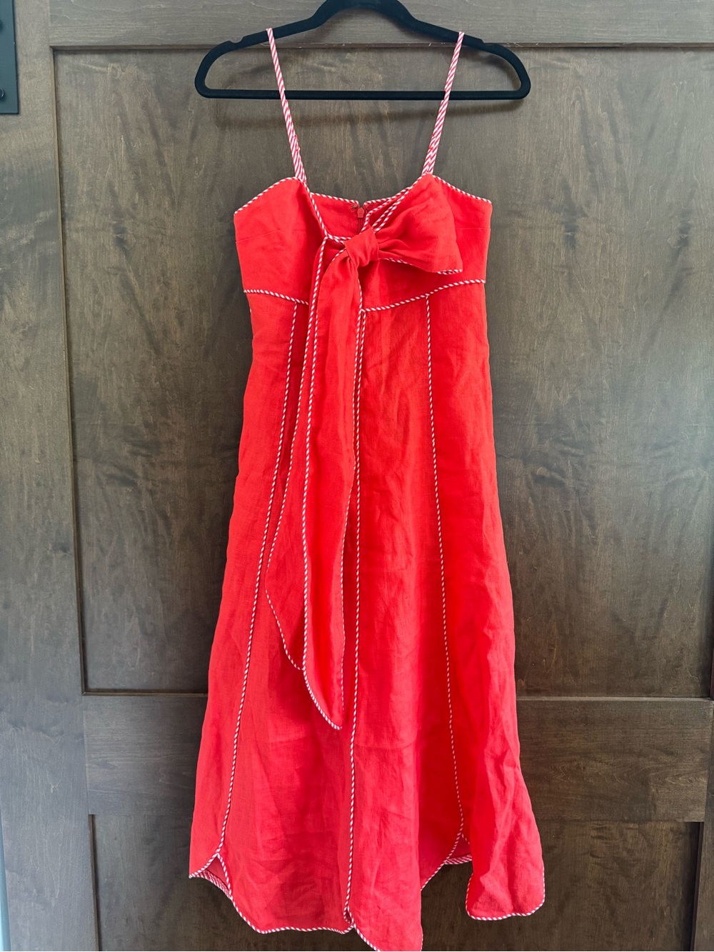 NWT Farm Rio Red Bow Front Scalloped Linen Dress